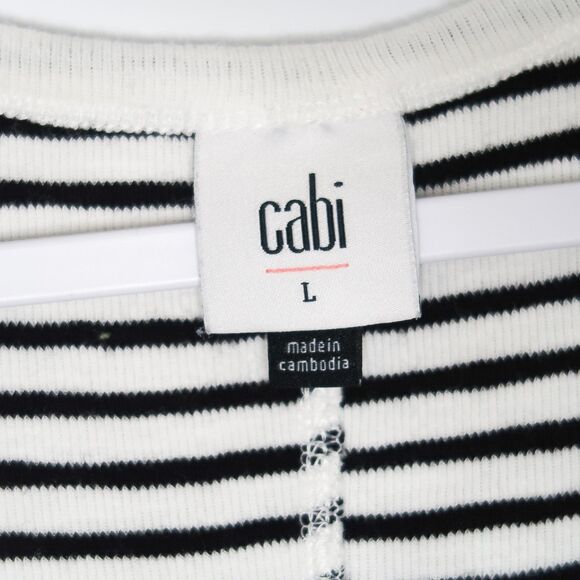 Cabi Womens Striped Tank Top Size Large Striped Black White Cotton Blend‎ Preppy - Picture 3 of 6